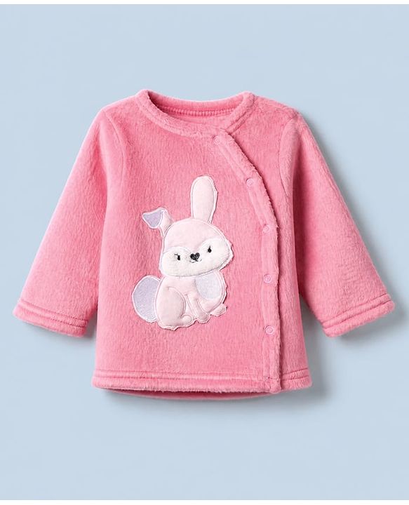Babyhug Cotton Mixes Knit Full Sleeves Front Open T-Shirt & Pajama Night Suit with Bunny Patch - Pink