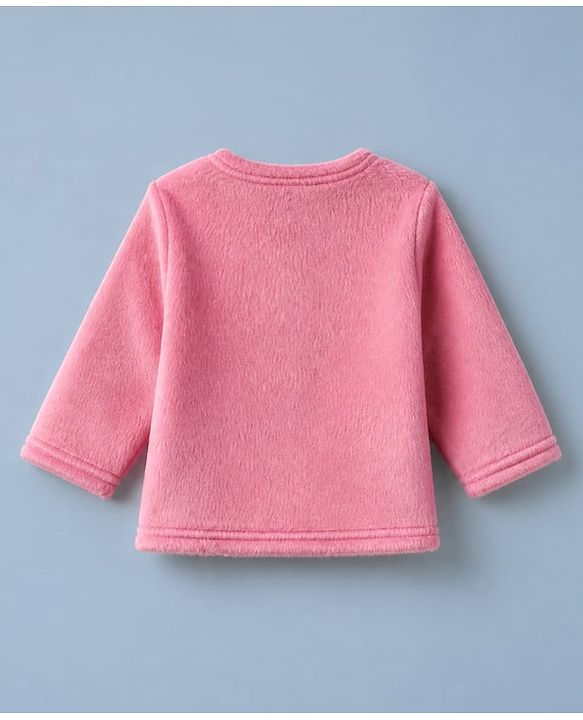 Babyhug Cotton Mixes Knit Full Sleeves Front Open T-Shirt & Pajama Night Suit with Bunny Patch - Pink