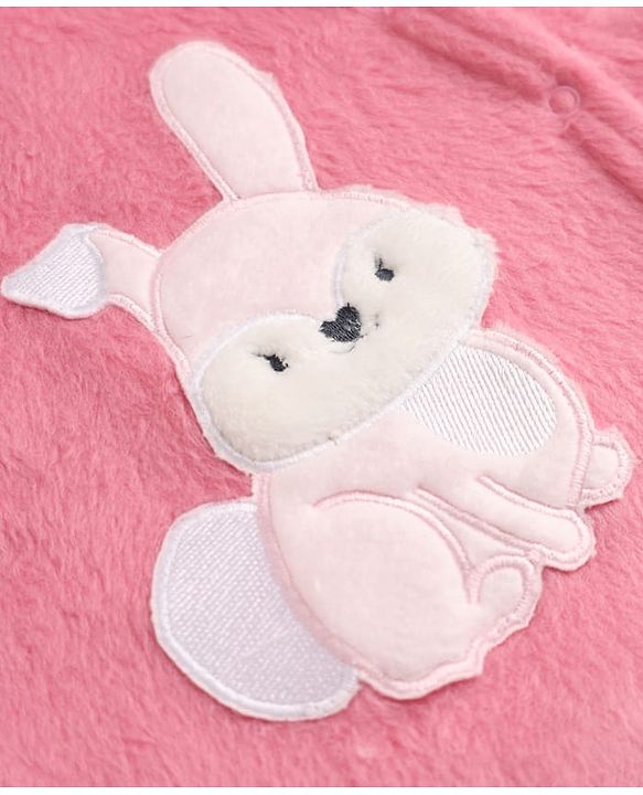 Babyhug Cotton Mixes Knit Full Sleeves Front Open T-Shirt & Pajama Night Suit with Bunny Patch - Pink