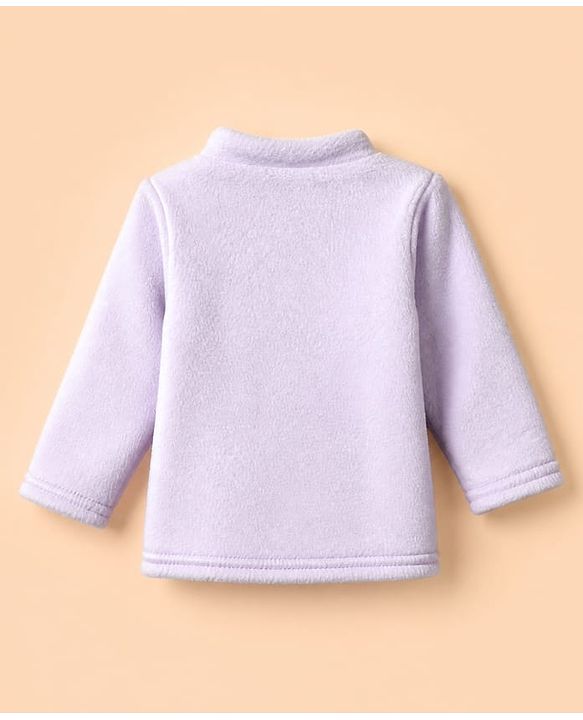 Babyhug Cotton Mixes Knit Full Sleeves Front Open Winter Night Suit with Unicorn Patch - Lilac