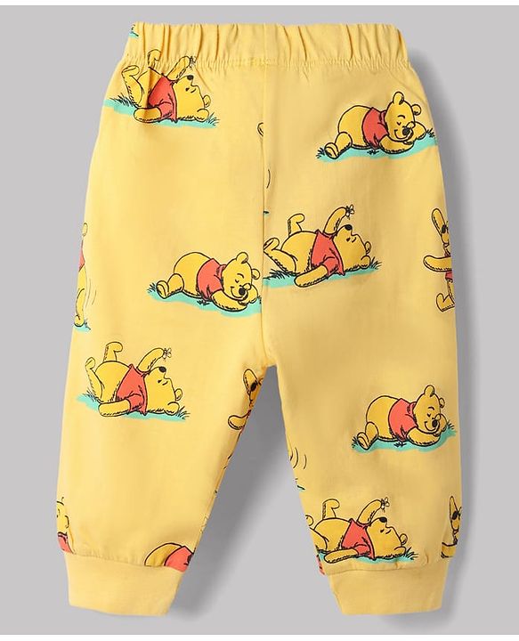 Babyhug Disney 100% Cotton Single Jersey Knit Full Sleeves T-Shirt & Pajama Night Suit with Winnie the Pooh Graphic Print - White & Yellow