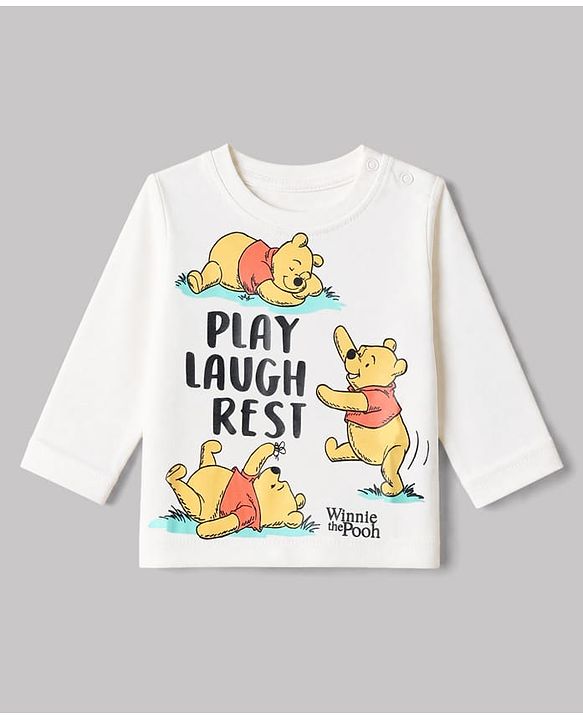 Babyhug Disney 100% Cotton Single Jersey Knit Full Sleeves T-Shirt & Pajama Night Suit with Winnie the Pooh Graphic Print - White & Yellow