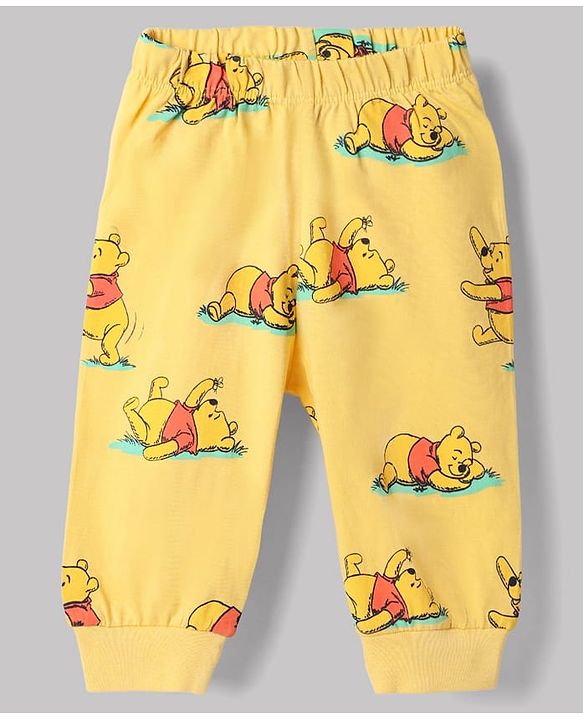 Babyhug Disney 100% Cotton Single Jersey Knit Full Sleeves T-Shirt & Pajama Night Suit with Winnie the Pooh Graphic Print - White & Yellow