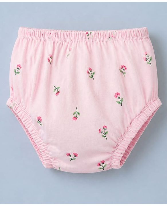 Babyhug Cotton Interlock Knit Front Open Full Sleeves Frock and Bloomer with Floral Print and Bow Applique - Pink