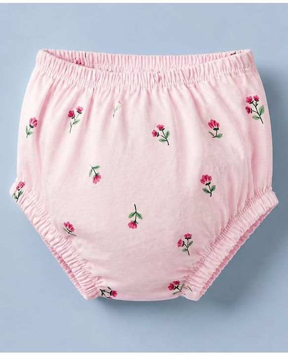 Babyhug Cotton Interlock Knit Front Open Full Sleeves Frock and Bloomer with Floral Print and Bow Applique - Pink