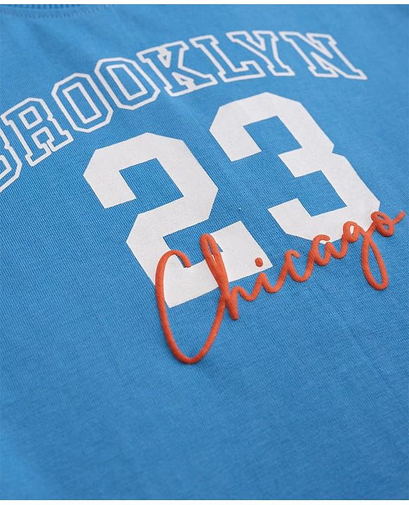 Babyhug Single Jersey Knit Half Sleeves T-Shirt & Shorts Set Brooklyn Print - Blue