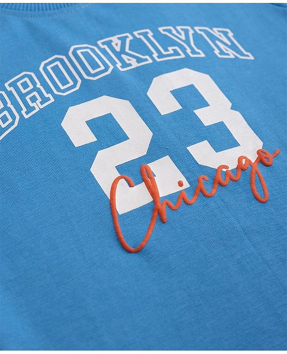Babyhug Single Jersey Knit Half Sleeves T-Shirt & Shorts Set Brooklyn Print - Blue