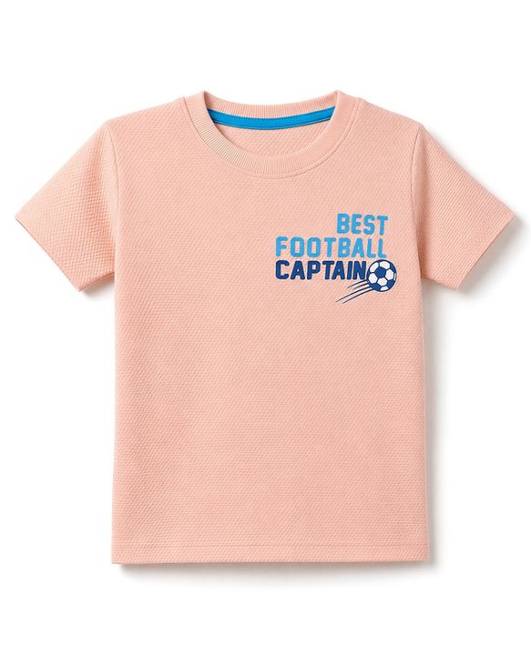 Babyhug 100% Cotton Knit Half Sleeves Best Football Captain Printed Co-Ords T-Shirt & Shorts Set - Peach