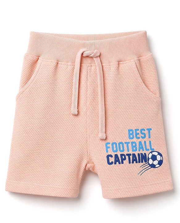 Babyhug 100% Cotton Knit Half Sleeves Best Football Captain Printed Co-Ords T-Shirt & Shorts Set - Peach