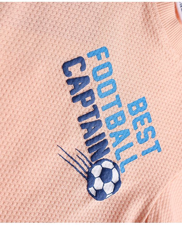 Babyhug 100% Cotton Knit Half Sleeves Best Football Captain Printed Co-Ords T-Shirt & Shorts Set - Peach