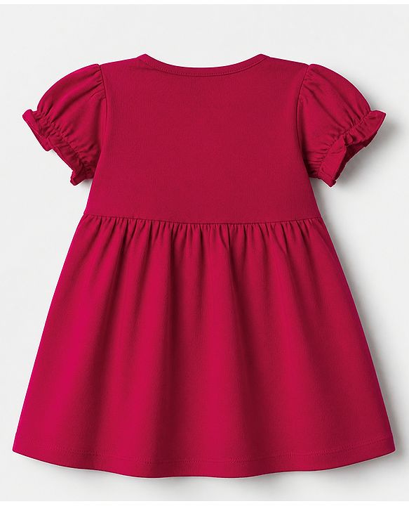 Babyhug Cotton Single Jersey Knit Frock and Bloomer with Half Sleeves and Bear Print in Red