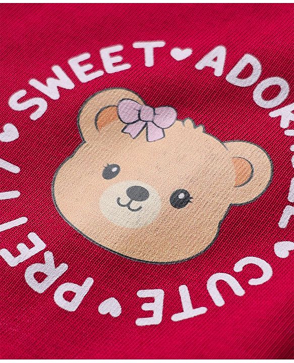 Babyhug Cotton Single Jersey Knit Frock and Bloomer with Half Sleeves and Bear Print in Red
