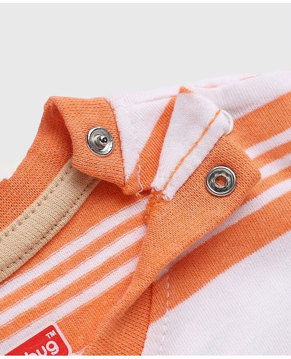 Babyhug 100% Cotton Knit Half Sleeves T-Shirt and Shorts with Stripes and Team Player Print - Orange