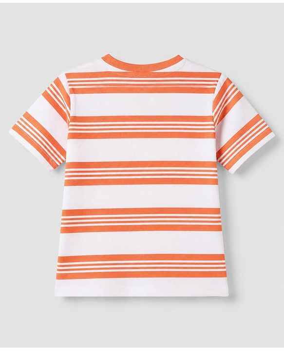 Babyhug 100% Cotton Knit Half Sleeves T-Shirt and Shorts with Stripes and Team Player Print - Orange