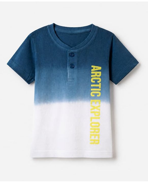 Babyhug 100% Cotton Single Jersey Knit Half Sleeves T-Shirt and Shorts Set With Text Print - Blue & Yellow