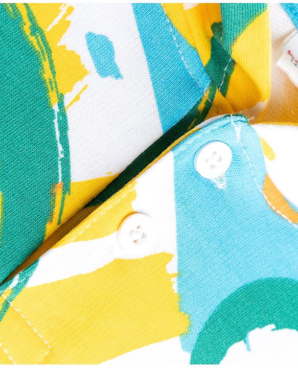 Babyhug 100% Cotton Terry Knit Full Sleeves Hooded T-Shirt & Jogger Set Abstract Print - Yellow Blue