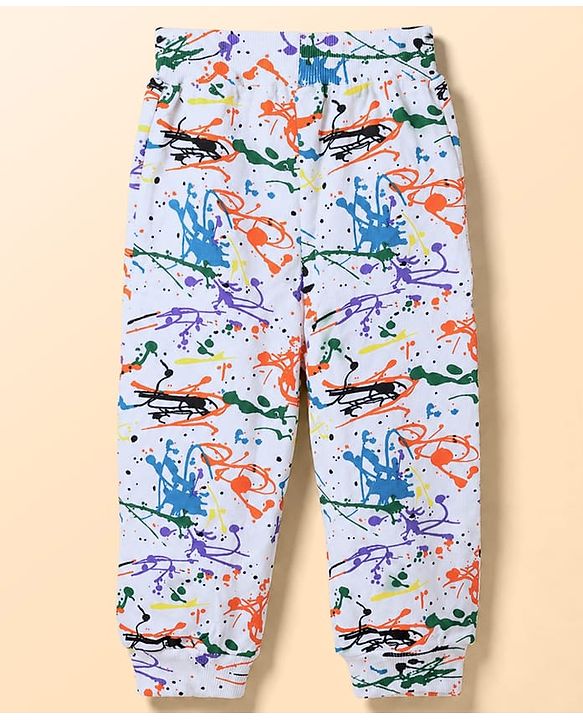 Babyhug 100% Cotton Terry Knit Full Sleeves Co-Ords Abstract Printed T-Shirt & Pant Set - White