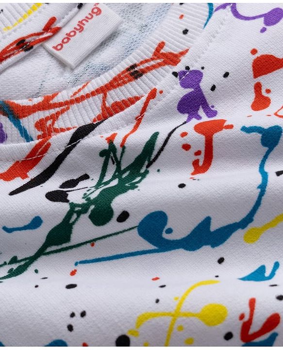 Babyhug 100% Cotton Terry Knit Full Sleeves Co-Ords Abstract Printed T-Shirt & Pant Set - White