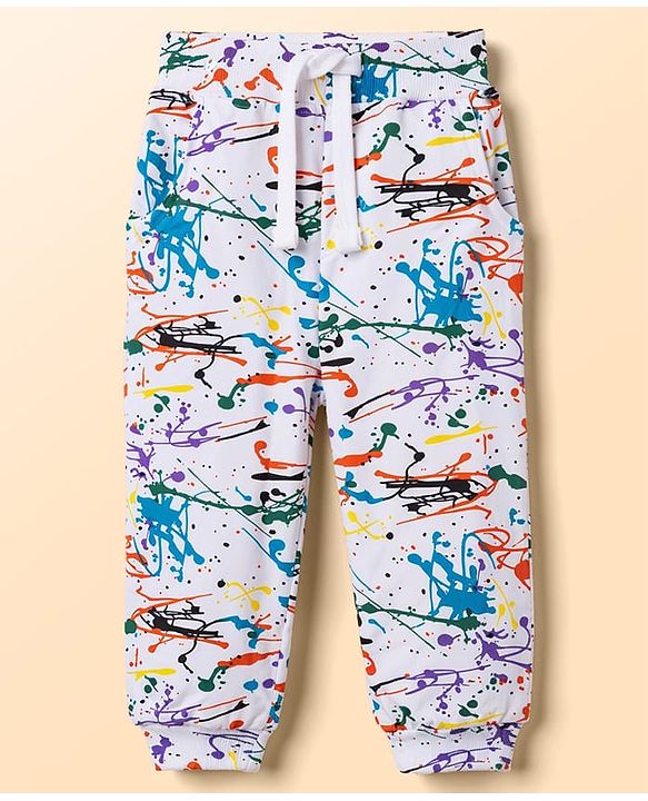 Babyhug 100% Cotton Terry Knit Full Sleeves Co-Ords Abstract Printed T-Shirt & Pant Set - White