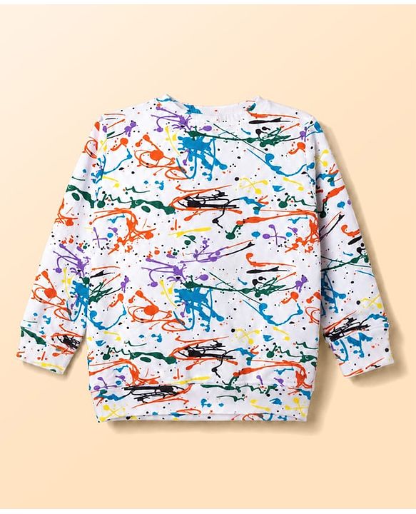 Babyhug 100% Cotton Terry Knit Full Sleeves Co-Ords Abstract Printed T-Shirt & Pant Set - White