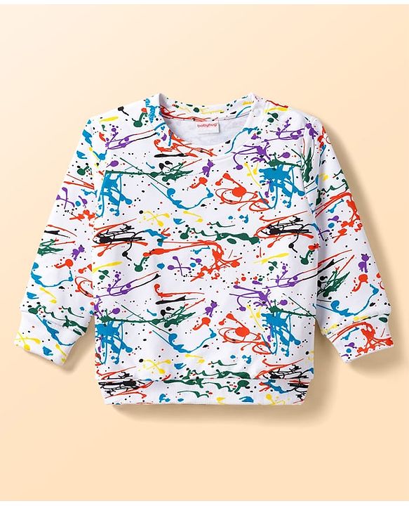 Babyhug 100% Cotton Terry Knit Full Sleeves Co-Ords Abstract Printed T-Shirt & Pant Set - White