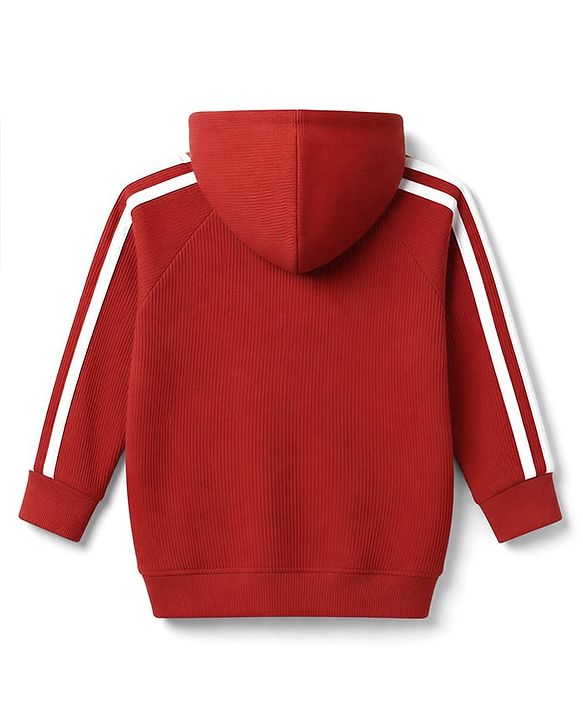 Babyhug 100% Cotton Terry Knit Full Sleeves Hooded T-Shirt & Joggers Set With Varsity Print - Maroon