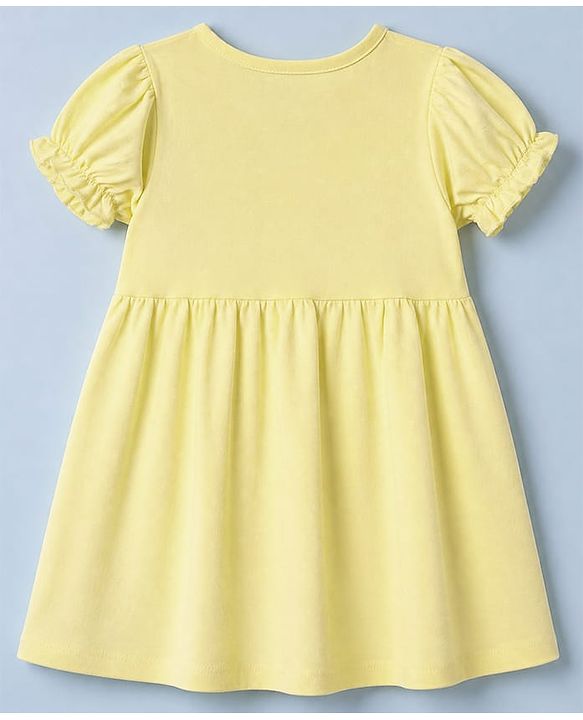Babyhug Premium Cotton Knit Half Sleeves Frock and Bloomer with Cherry Print in Yellow for 0-3 Months