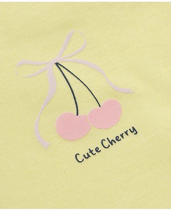 Babyhug Premium Cotton Knit Half Sleeves Frock and Bloomer with Cherry Print in Yellow for 0-3 Months