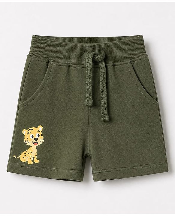 Babyhug 100% Cotton Single Jersey Knit Half Sleeves T-Shirt and Short with Jungle Safari Tiger Print - Olive Green
