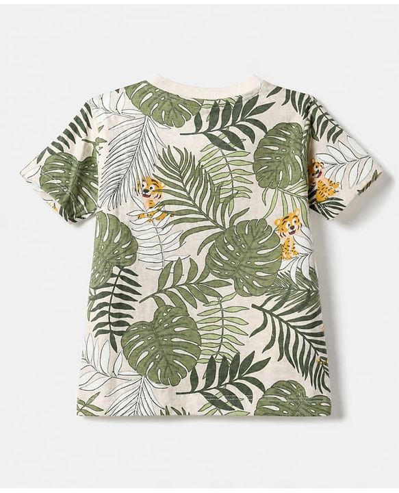 Babyhug 100% Cotton Single Jersey Knit Half Sleeves T-Shirt and Short with Jungle Safari Tiger Print - Olive Green
