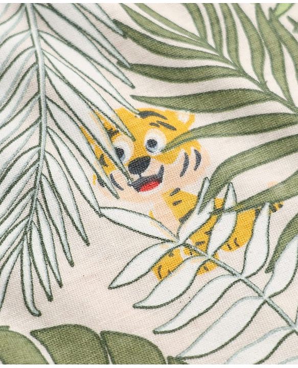 Babyhug 100% Cotton Single Jersey Knit Half Sleeves T-Shirt and Short with Jungle Safari Tiger Print - Olive Green