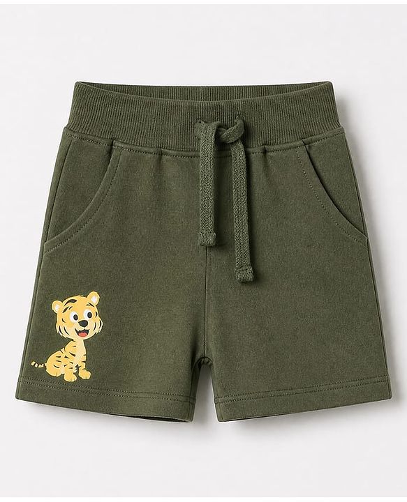 Babyhug 100% Cotton Single Jersey Knit Half Sleeves T-Shirt and Short with Jungle Safari Tiger Print - Olive Green