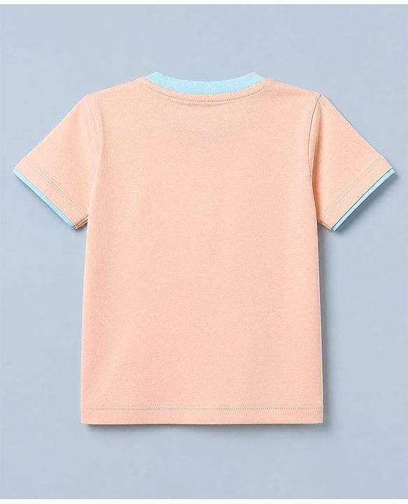 Babyhug 100% Cotton Single Jersey Knit Half Sleeves T-Shirt and Shorts with Giraffe Patch - Peach