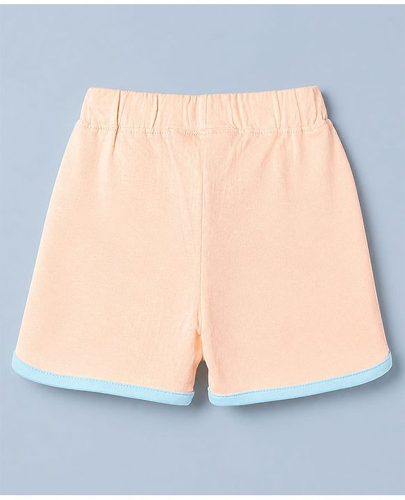 Babyhug 100% Cotton Single Jersey Knit Half Sleeves T-Shirt and Shorts with Giraffe Patch - Peach