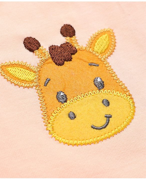 Babyhug 100% Cotton Single Jersey Knit Half Sleeves T-Shirt and Shorts with Giraffe Patch - Peach