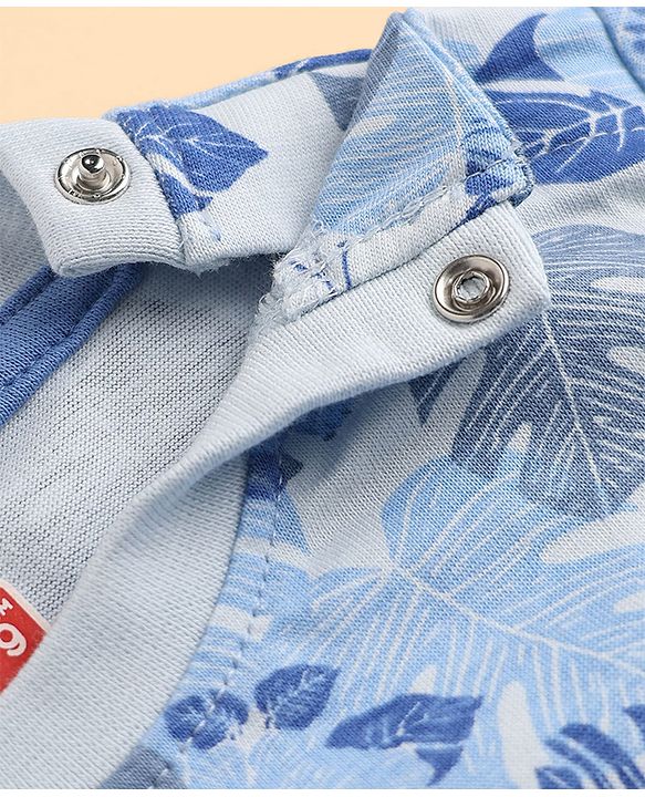 Babyhug 100% Cotton Single Jersey Knit Half Sleeves T-Shirt & Shorts Set With Floral Print - Light Blue