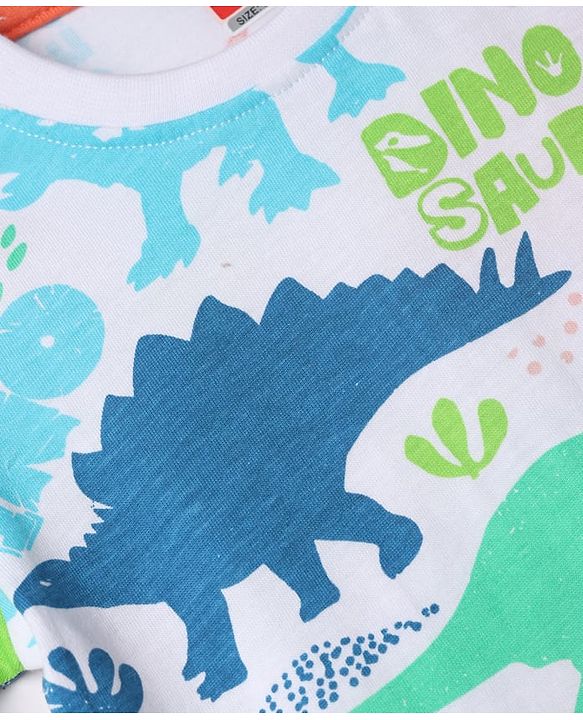 Babyhug 100% Cotton Knit Half Sleeves Dino Printed T-Shirt & Shorts Set - Orange