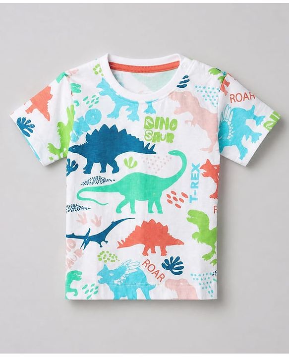 Babyhug 100% Cotton Knit Half Sleeves Dino Printed T-Shirt & Shorts Set - Orange