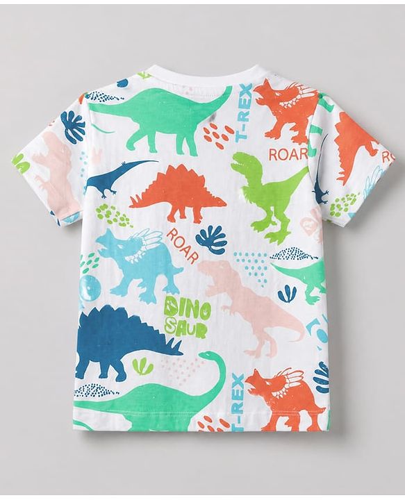 Babyhug 100% Cotton Knit Half Sleeves Dino Printed T-Shirt & Shorts Set - Orange