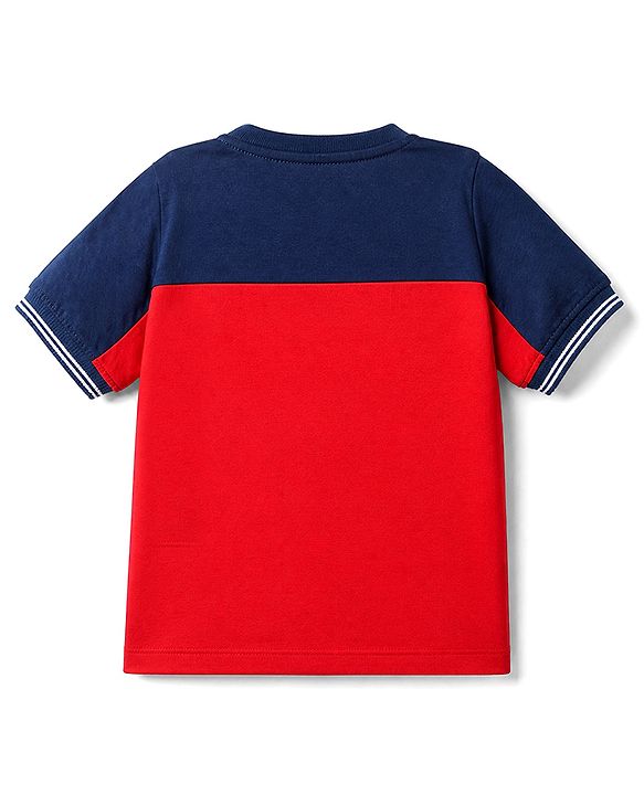 Babyhug Single Jersey Knit Half Sleeves T-Shirt and Shorts with Knee Length and 23 Applique in Blue