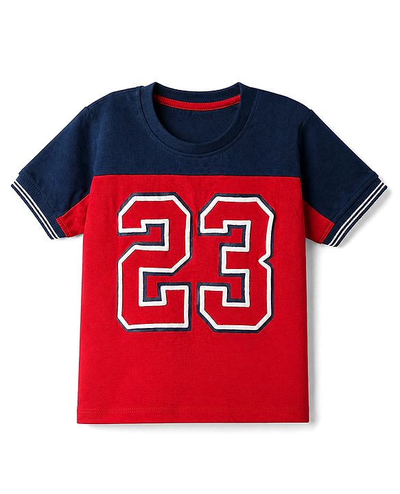 Babyhug Single Jersey Knit Half Sleeves T-Shirt and Shorts with Knee Length and 23 Applique in Blue