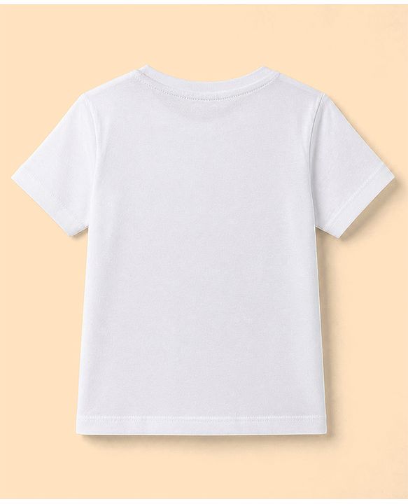 Babyhug Single Jersey Knit Denim Half Sleeves T-Shirts & Shorts Set with Beach Scene Print - White