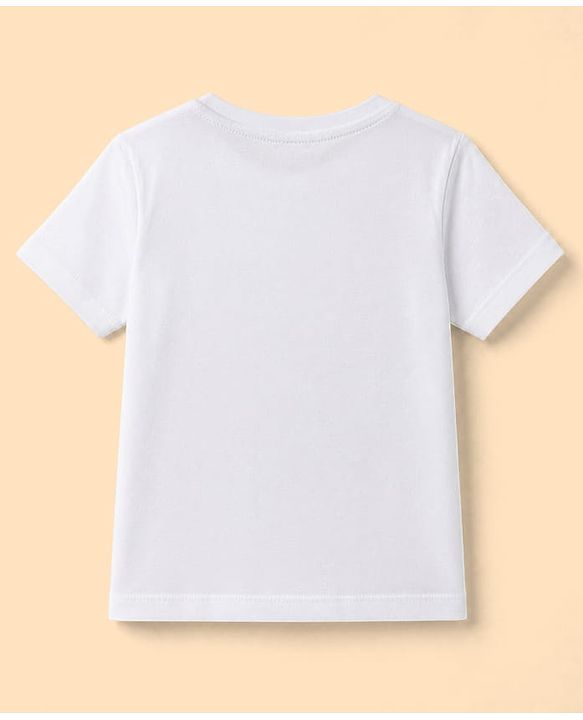 Babyhug Single Jersey Knit Denim Half Sleeves T-Shirts & Shorts Set with Beach Scene Print - White
