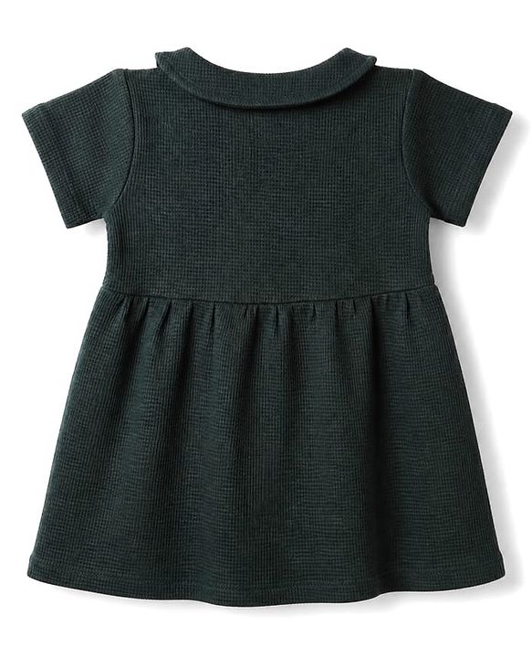 Babyhug Waffle Knit Frock and Bloomer with Half Sleeves in Green for New born