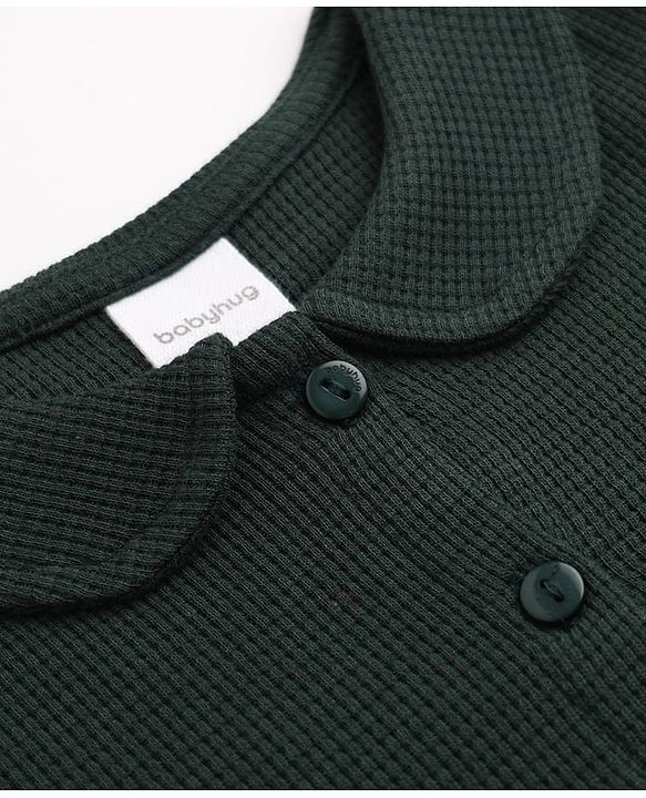 Babyhug Waffle Knit Frock and Bloomer with Half Sleeves in Green for New born