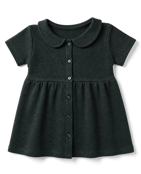 Babyhug Waffle Knit Frock and Bloomer with Half Sleeves in Green for New born