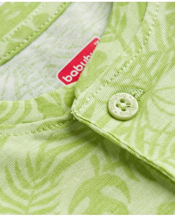 Babyhug 100% Cotton Single Jersey Knit Half Sleeves T-Shirt & Shorts Set Leaf Print - Green