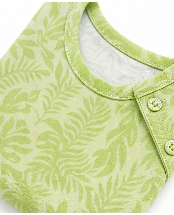 Babyhug 100% Cotton Single Jersey Knit Half Sleeves T-Shirt & Shorts Set Leaf Print - Green