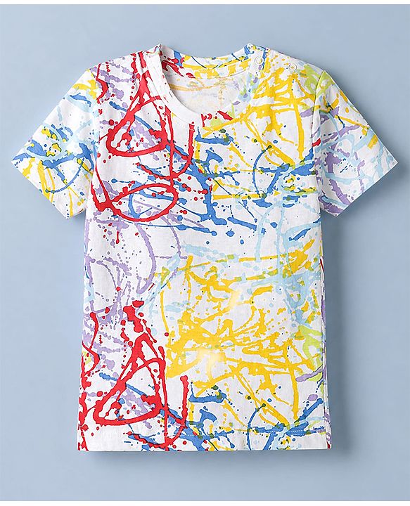 Babyhug Single Jersey Knit Half Sleeves T-Shirt and Shorts with Splatter Print - White