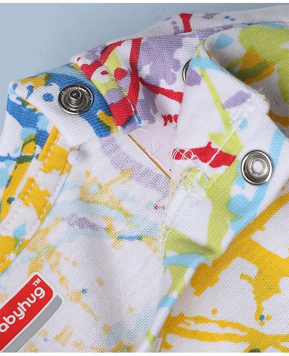 Babyhug Single Jersey Knit Half Sleeves T-Shirt and Shorts with Splatter Print - White